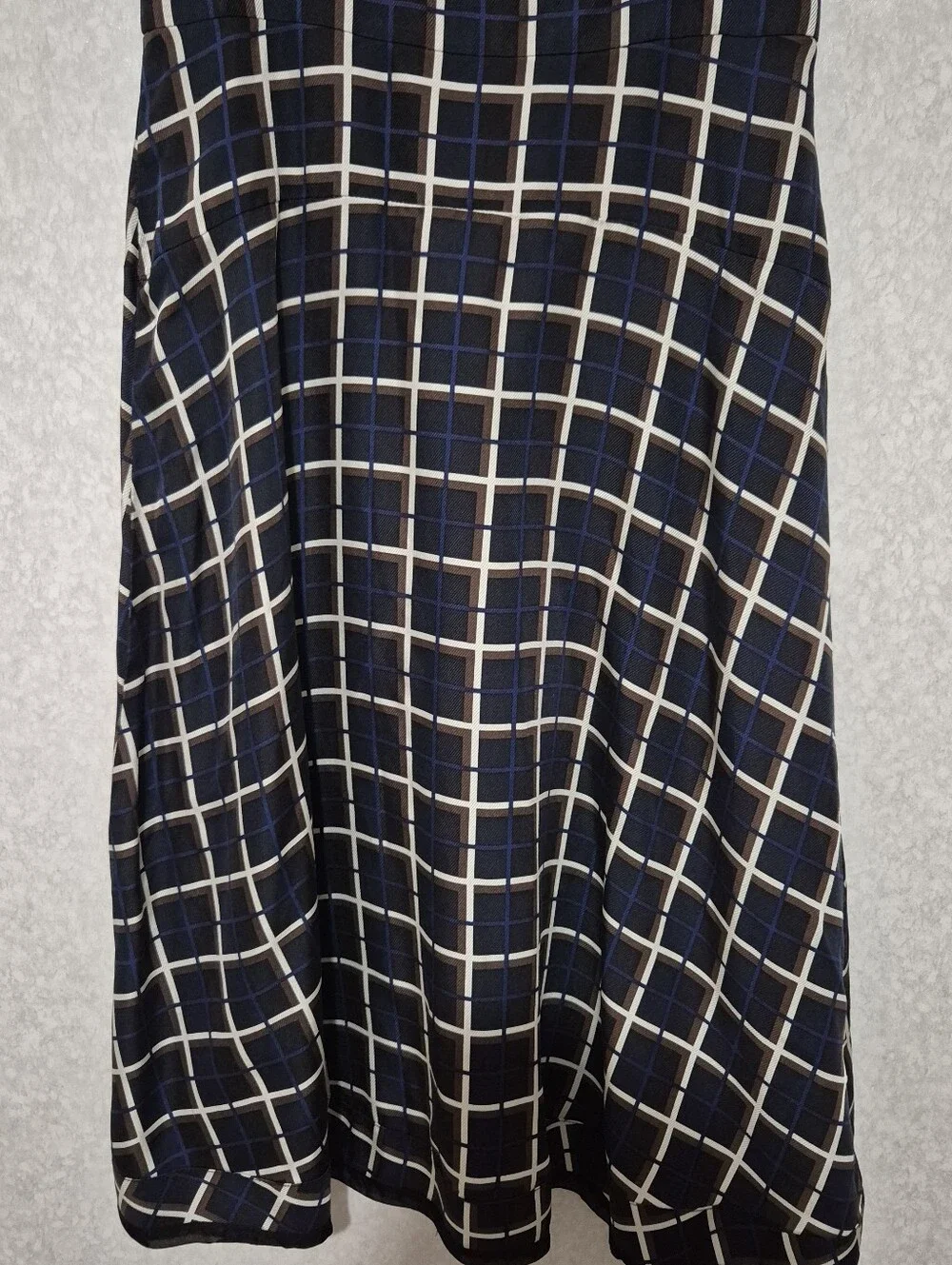 J. Crew Navy and White Windowpane Sleeveless Midi Dress...Size:4 100% Silk
